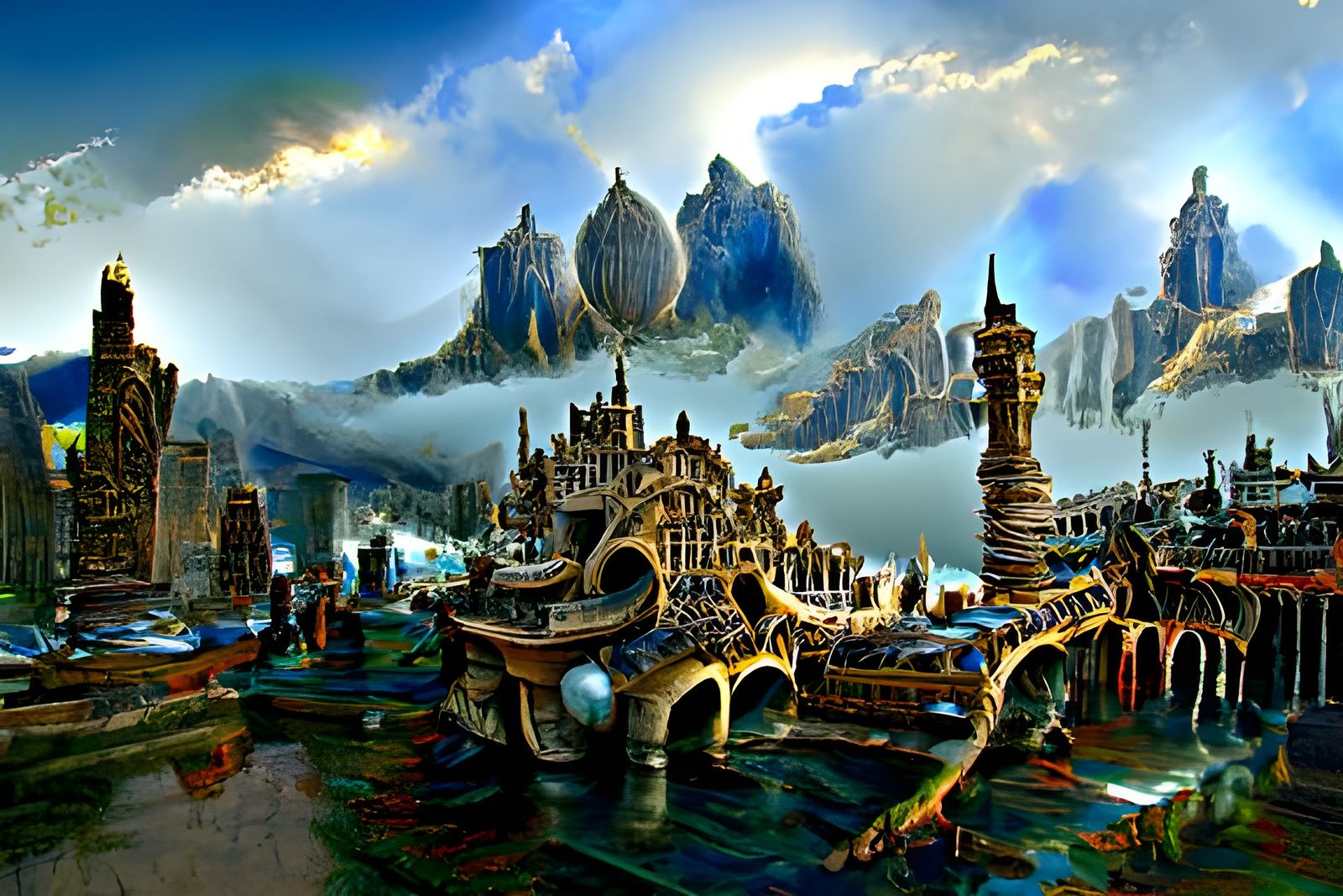 Magical Seaport Cityscape with Wizard Towers