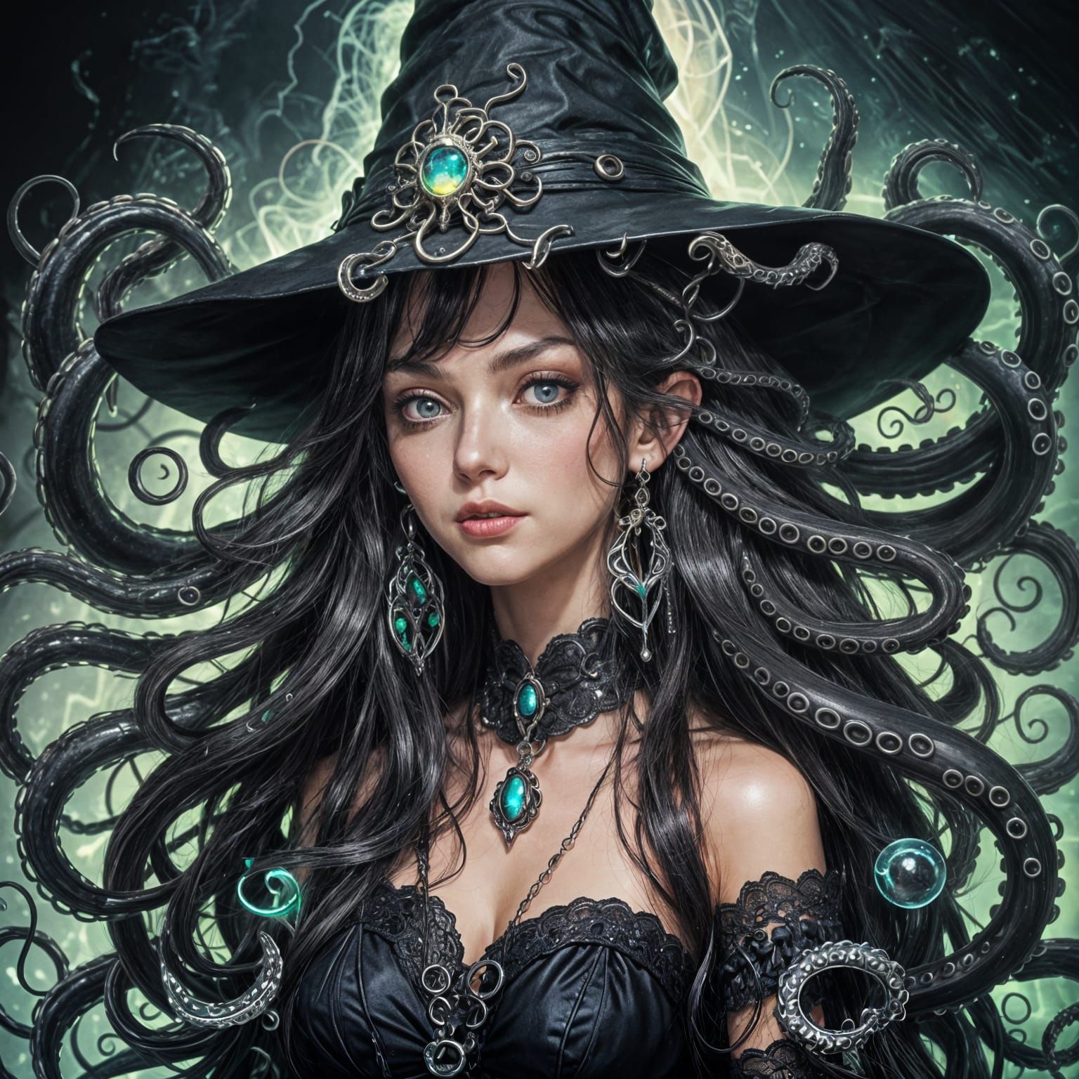 Woman with Tentacle Hair and Witch Hat