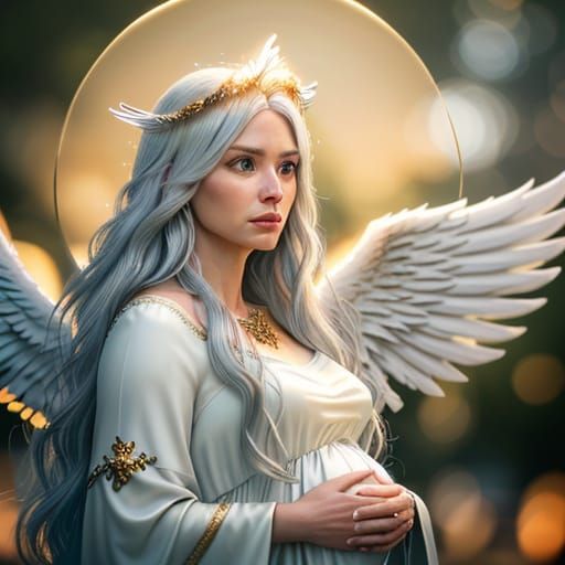 Hyper-Realistic Angel Mother in Golden Hour Glow