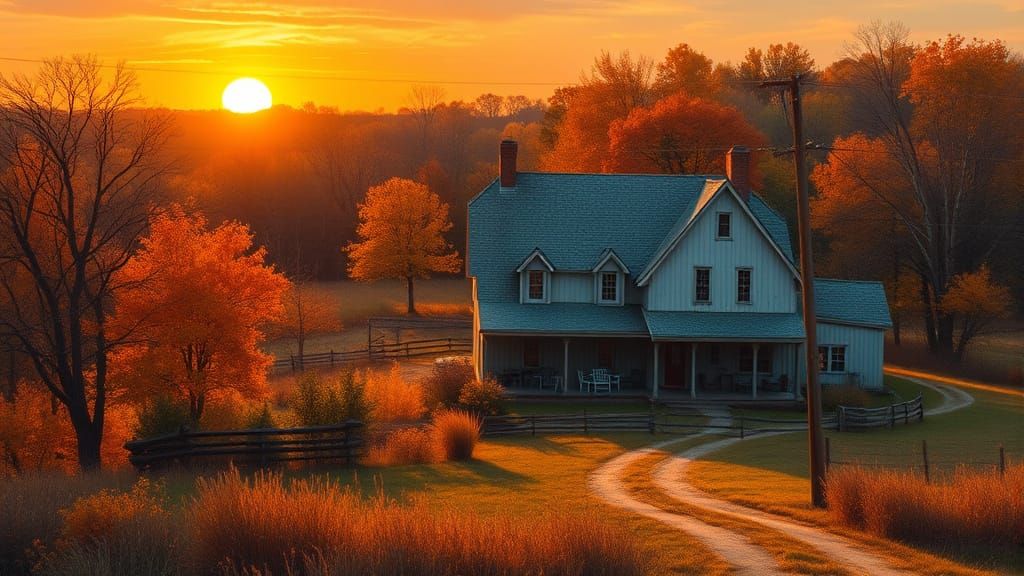 Autumn Farmhouse Landscape in a Classic Style