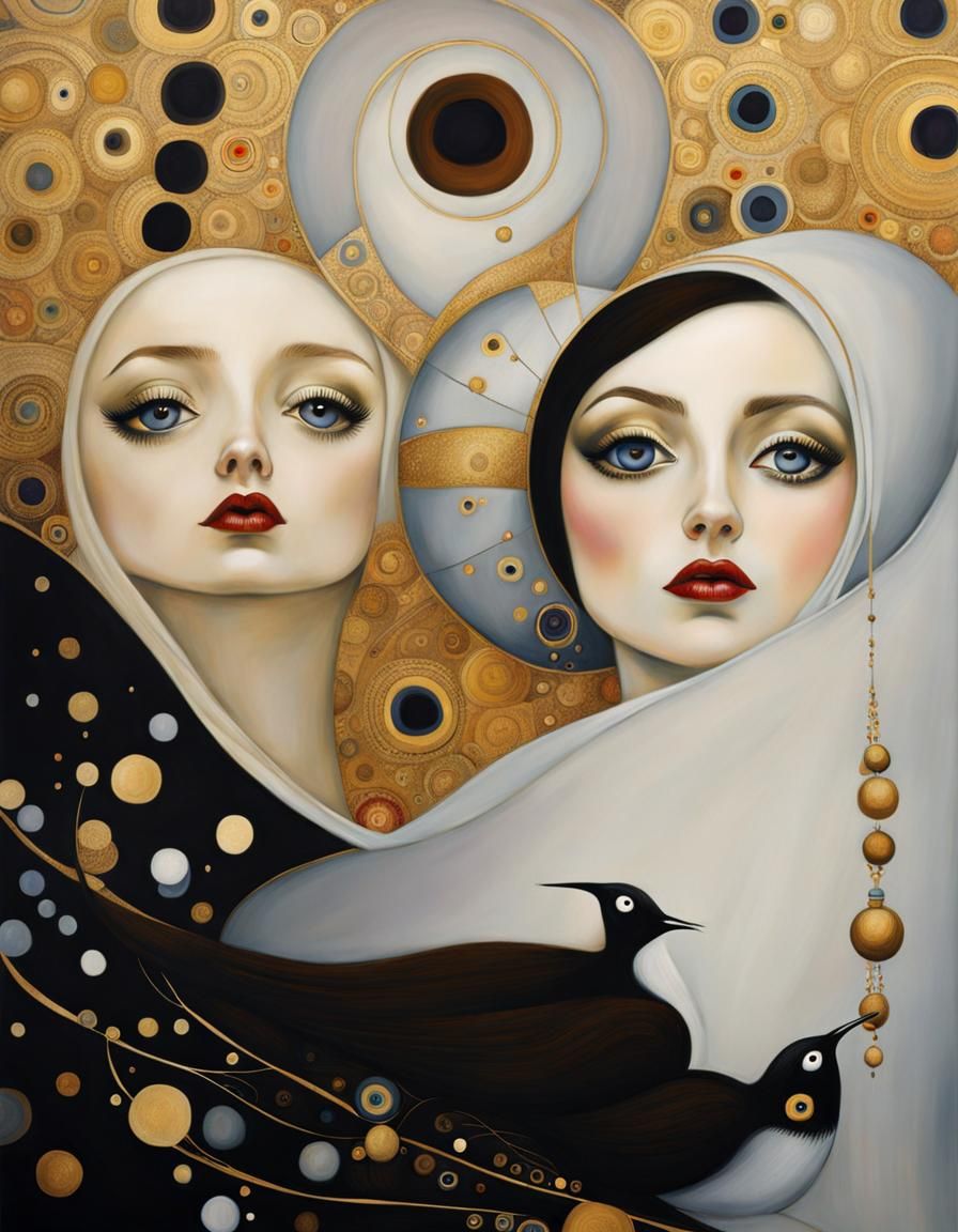 Klimt and Burton Inspired Surreal Portrait
