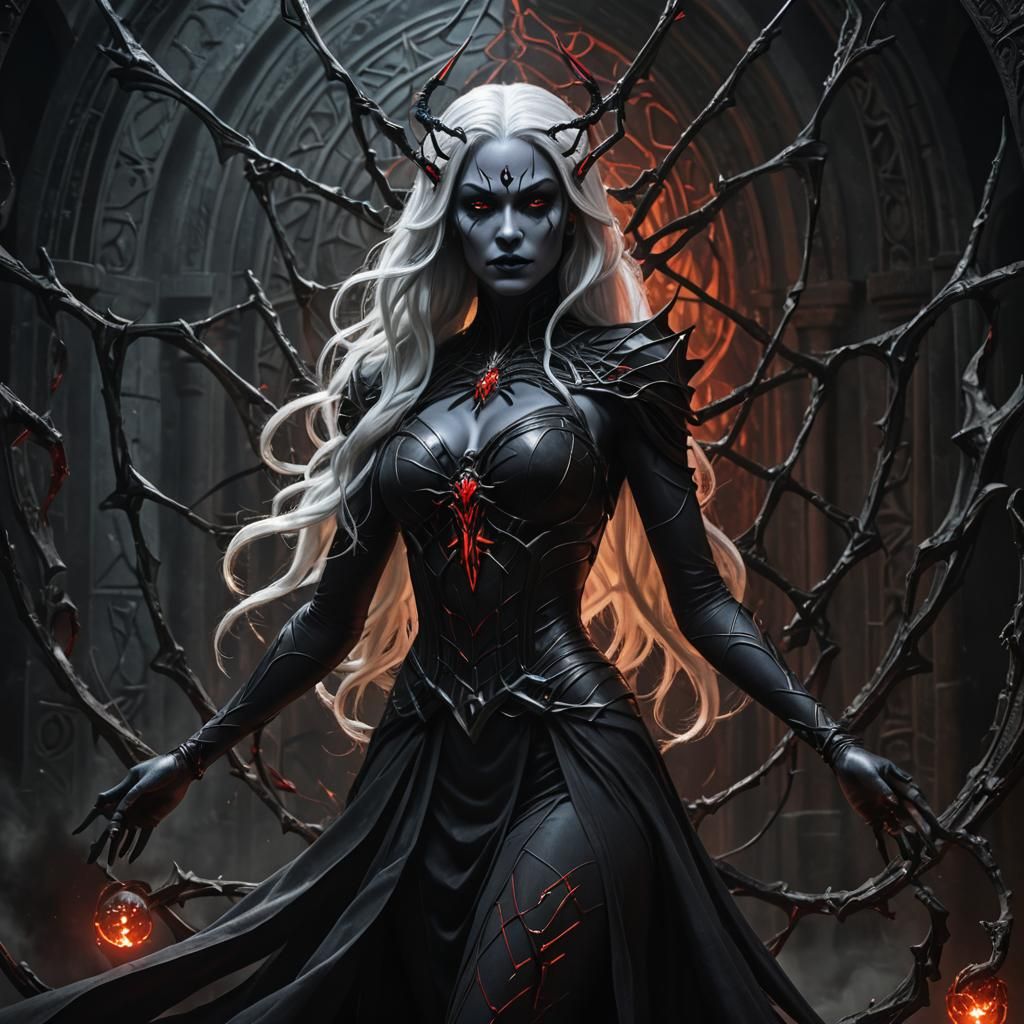 Drow Priestess of Lolth in Dark Temple