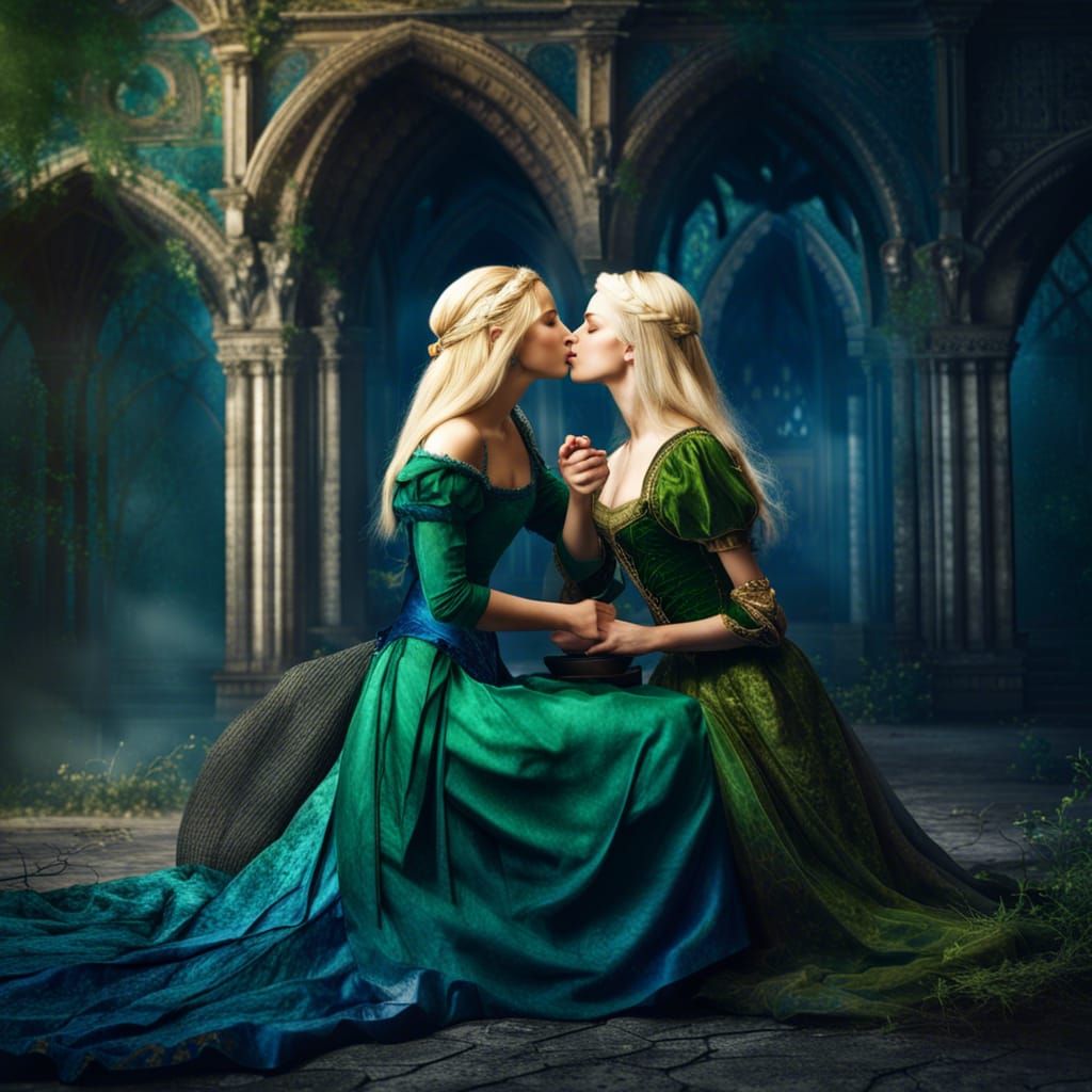 Fantasy Art: Two Princesses Kissing