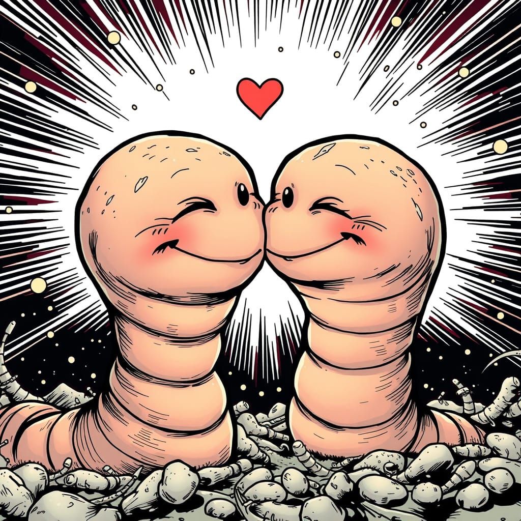Surreal Worms in Whimsical Comic Book Style