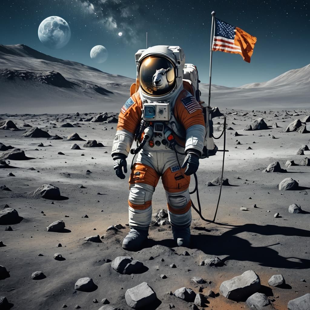 Llama Astronaut on the Moon in Spacesuit