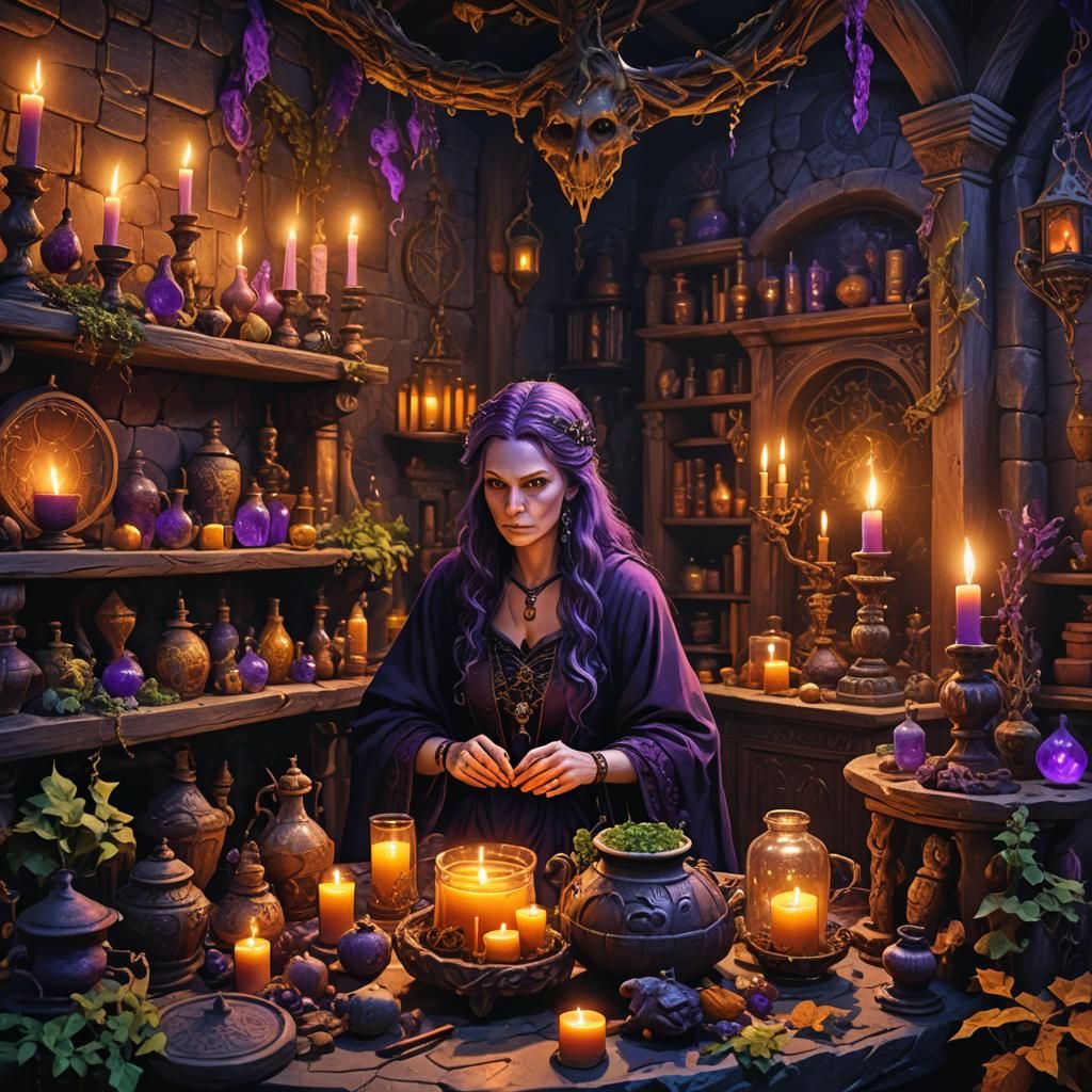 Mystical Witch in Ancient Chamber Concept Art