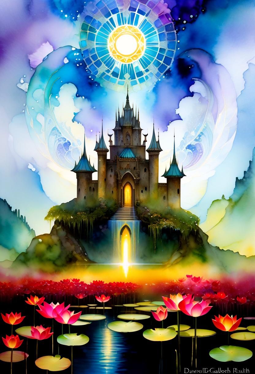 Misty Lotus Pond with Water Sprite in Modern Surrealism