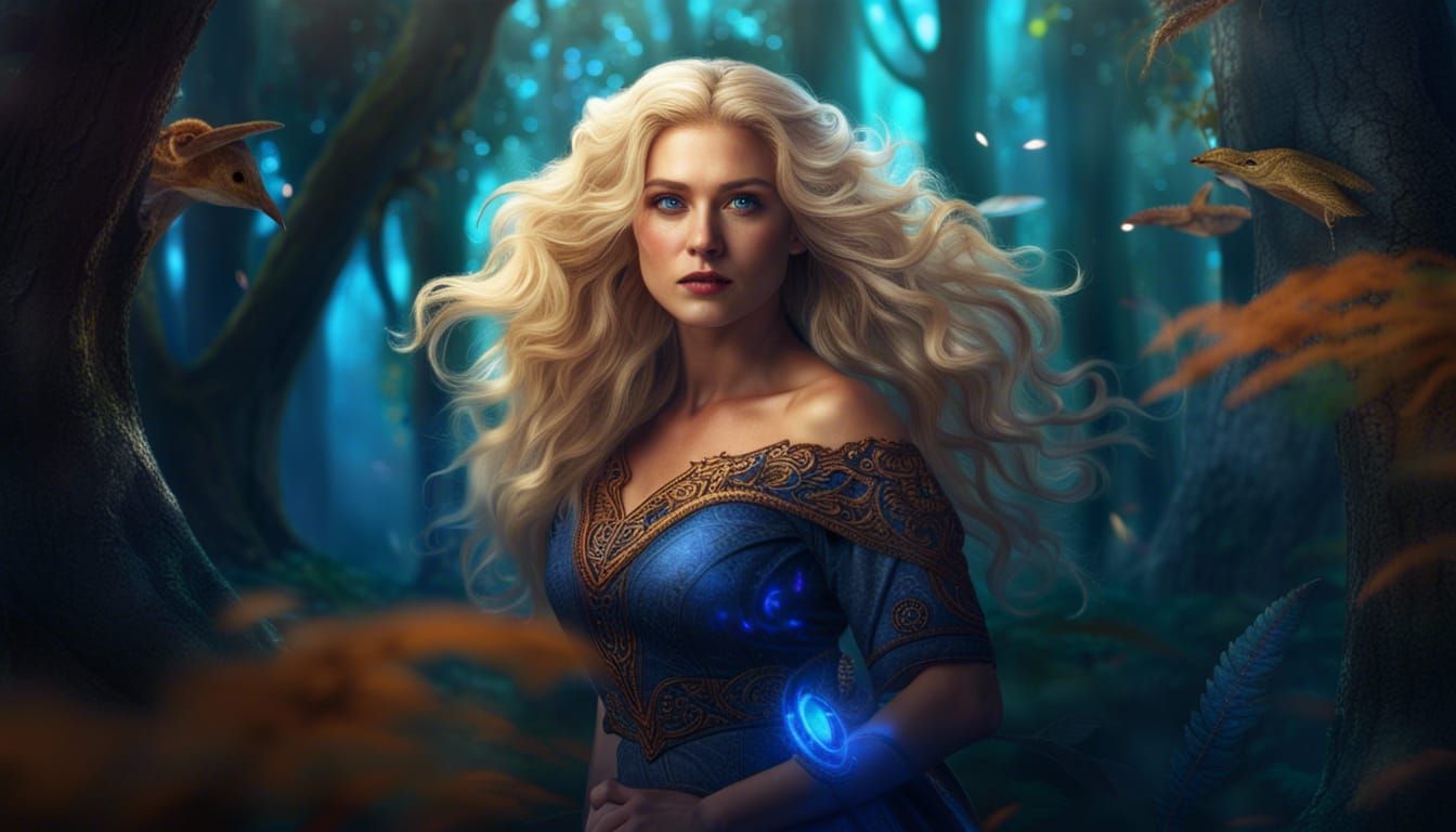 Blonde Woman in Magical Forest: Fantasy Concept Art