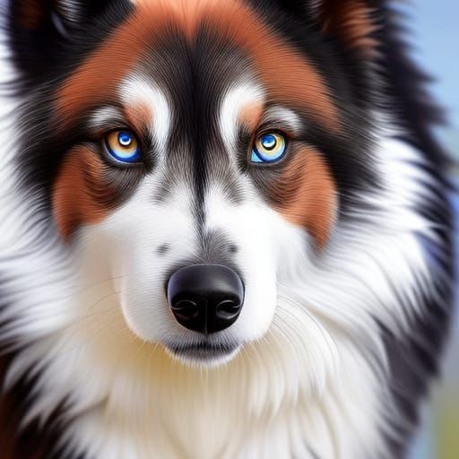 Hyperrealistic Australian Shepherd Portrait with Blue Eyes