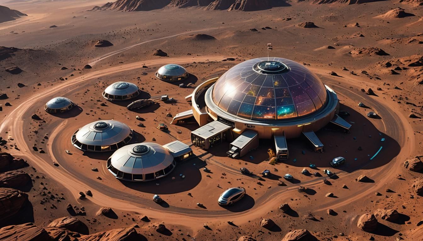 Futuristic Galactic Rest Stop Oasis on Mars