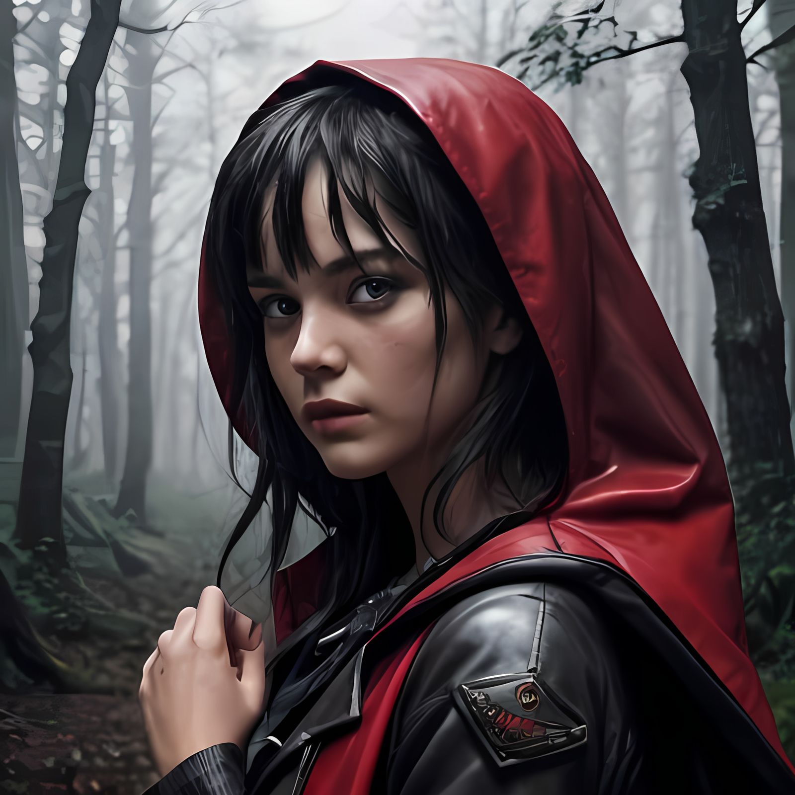 Dark Noir Portrait of a Petite Girl as Little Red Riding Hoo...