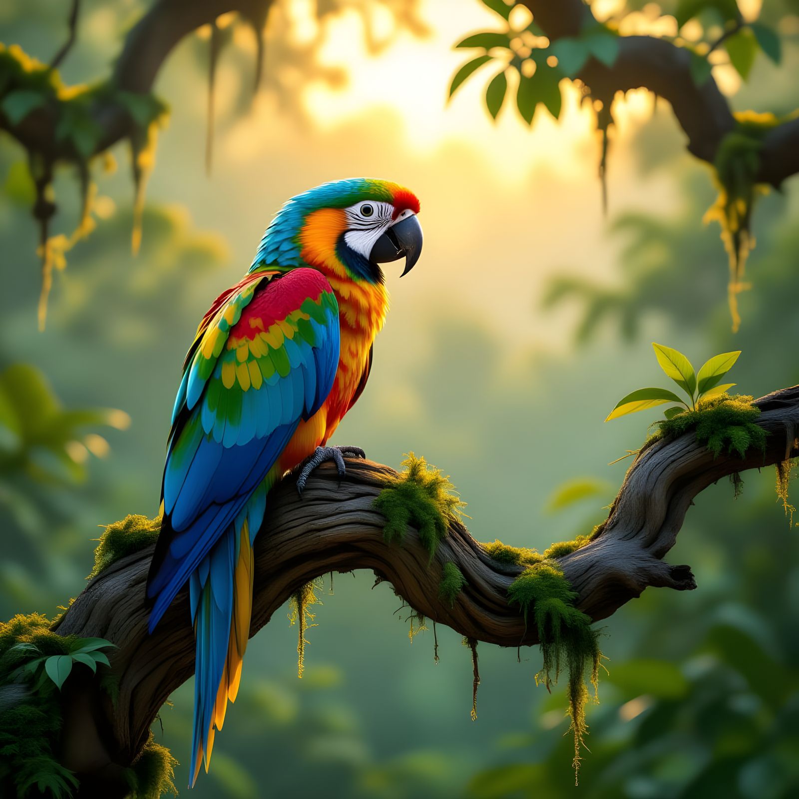 Majestic Parrot on Ancient Branch