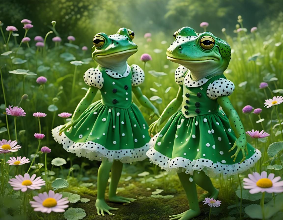 Frogs Dancing in Polka Dot Dresses, Anime Style