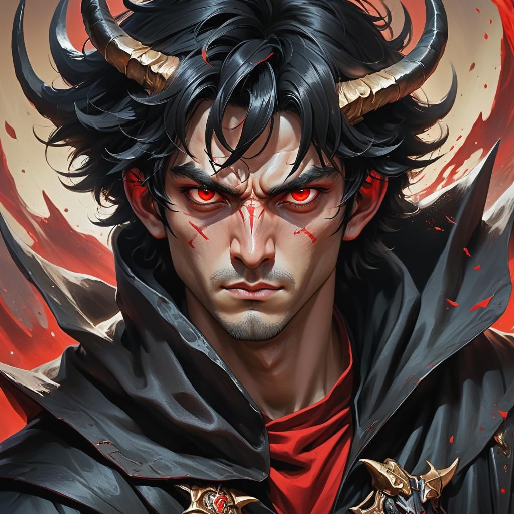 Dramatic Portrait of a Horned Tiefling in Hyperrealism