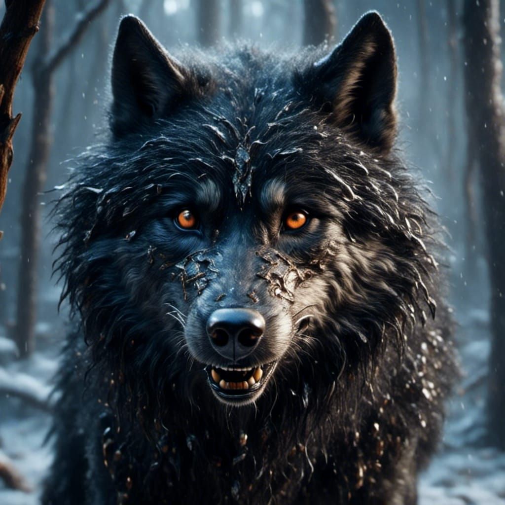 Intense Wolf Portrait in Misty Woods