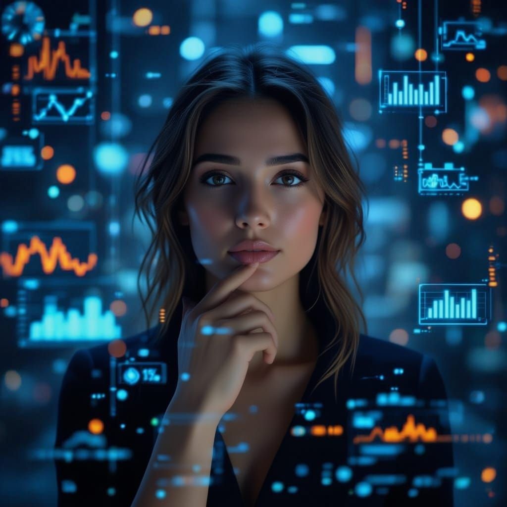 Girl Immersed in Digital Data Stream