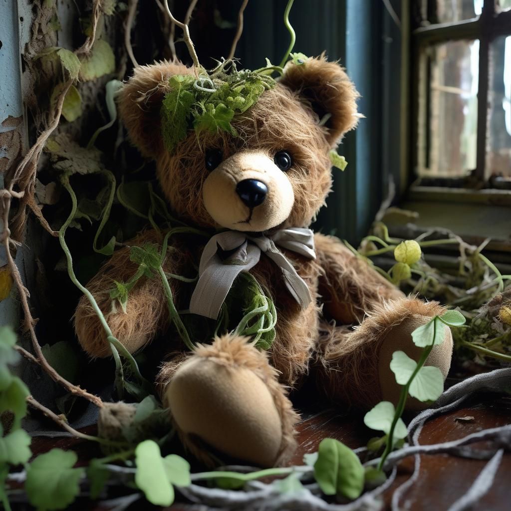 Post-Apocalyptic Teddy Bear in Decaying Room