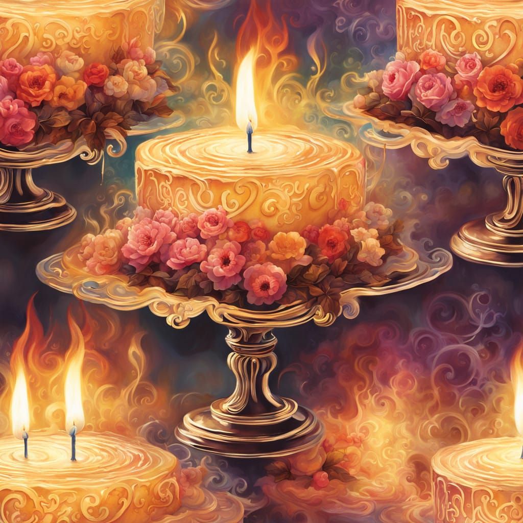 Celestial Birthday Cake Illumination in Watercolor Digital A...