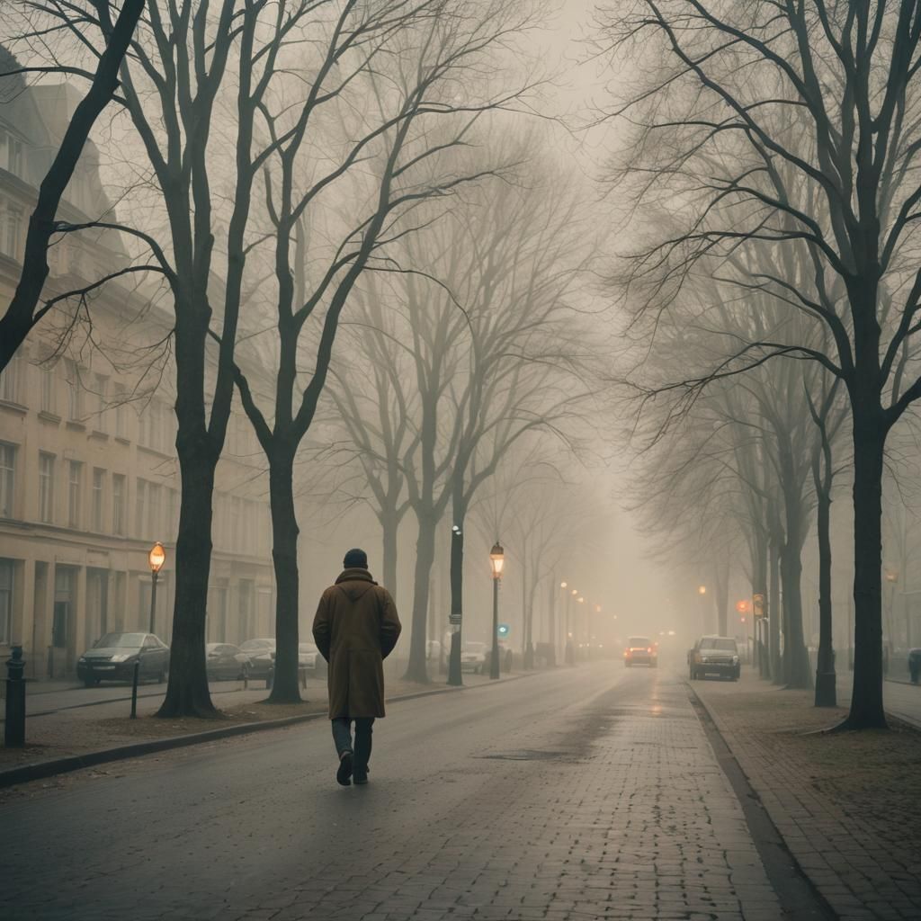 Foggy Berlin Street Scene in Cinematic Style