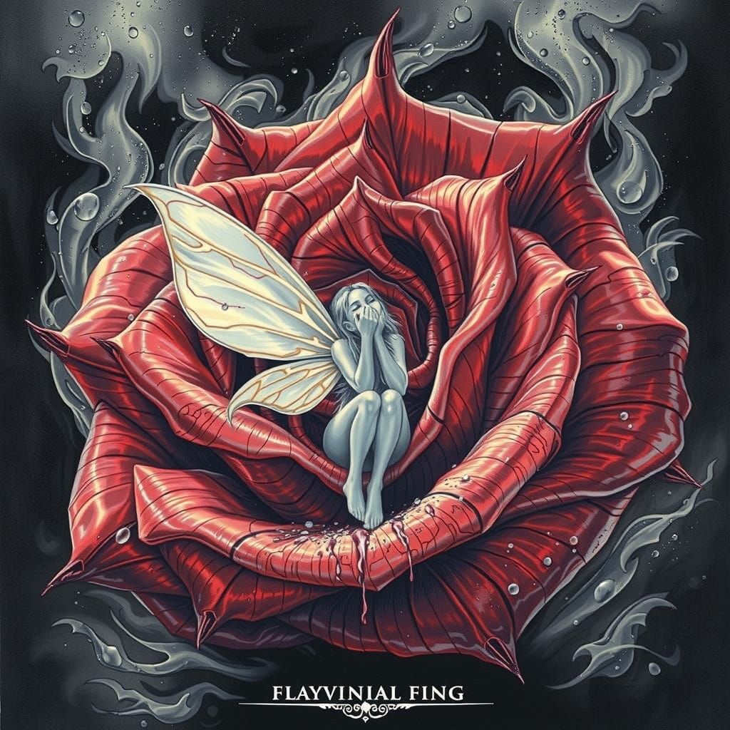 Infernal Rose with Crying Fairy, Pencil Drawing