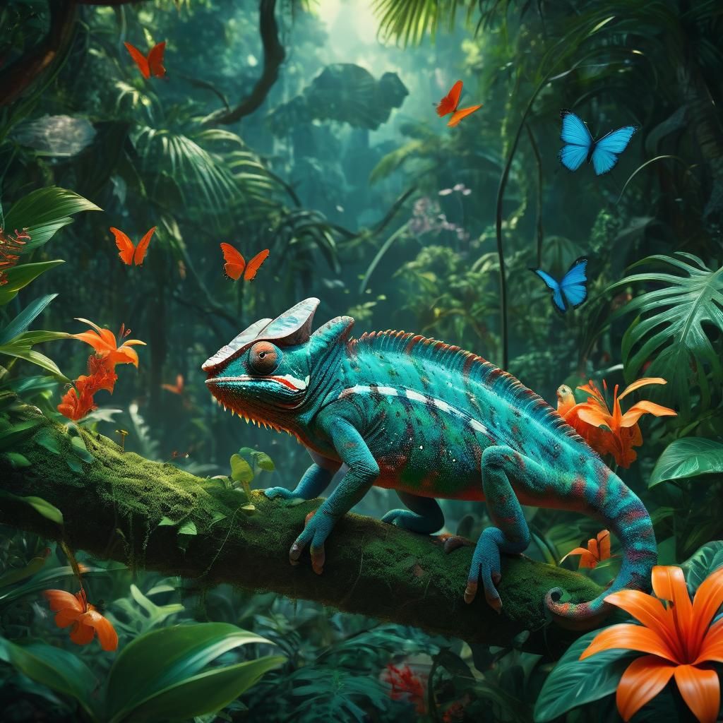 Chameleon in Asian Jungle: Fantasy Concept Art