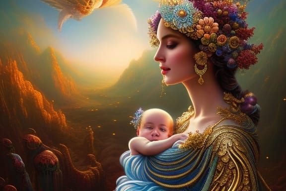 "Portrait of Most Beautiful Mother and Adorable Babe in Arms " -2996