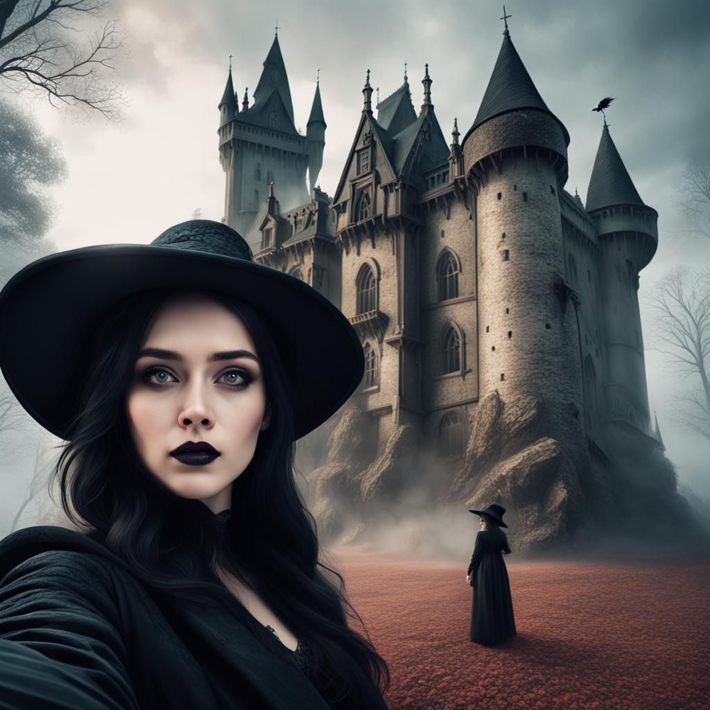 Witch Selfies at Gothic Castle in Fog