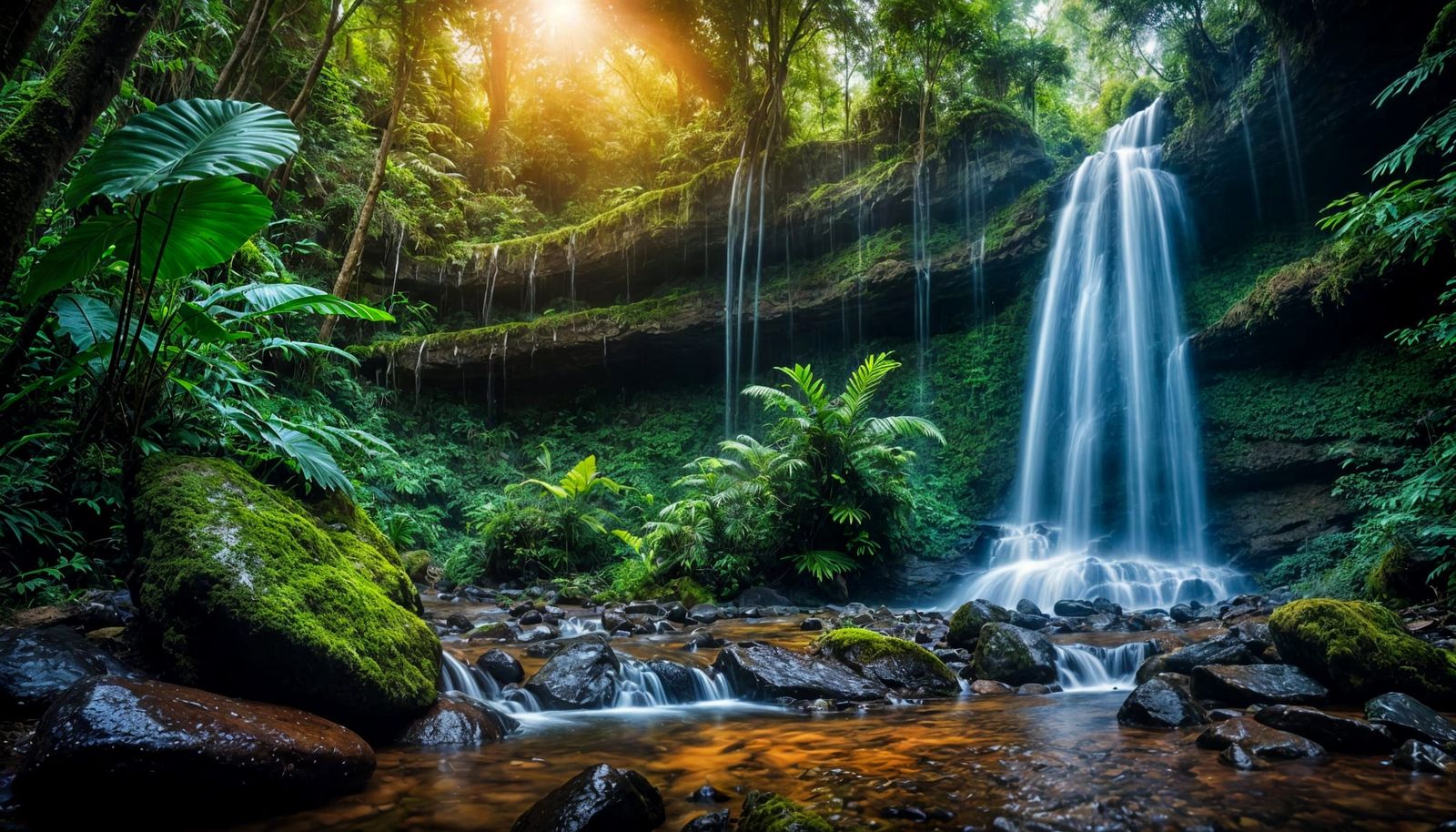 Lush Rainforest Cascade in Ultra-Detailed Photography