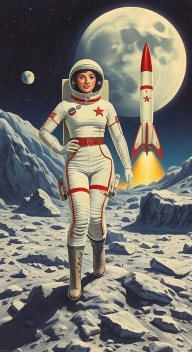 Retro-Futuristic Cosmonaut on the Moon: Socialist Realism