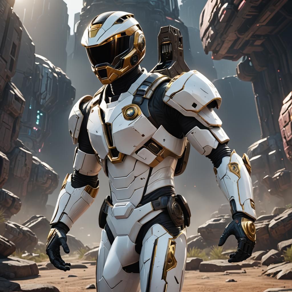Black Space Ranger in White Suit: 3D Game Art