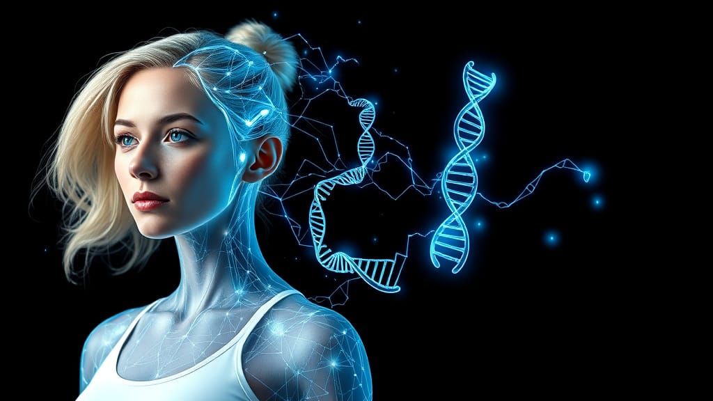 Woman with Holographic Digital Twin in Anime Style