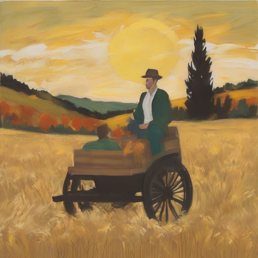 Romantic Autumn Hayride in Oil Painting Style