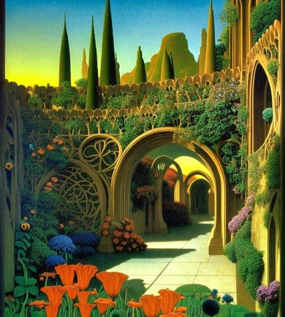 Sunrise in Fantasy Gardens: Art Nouveau Style