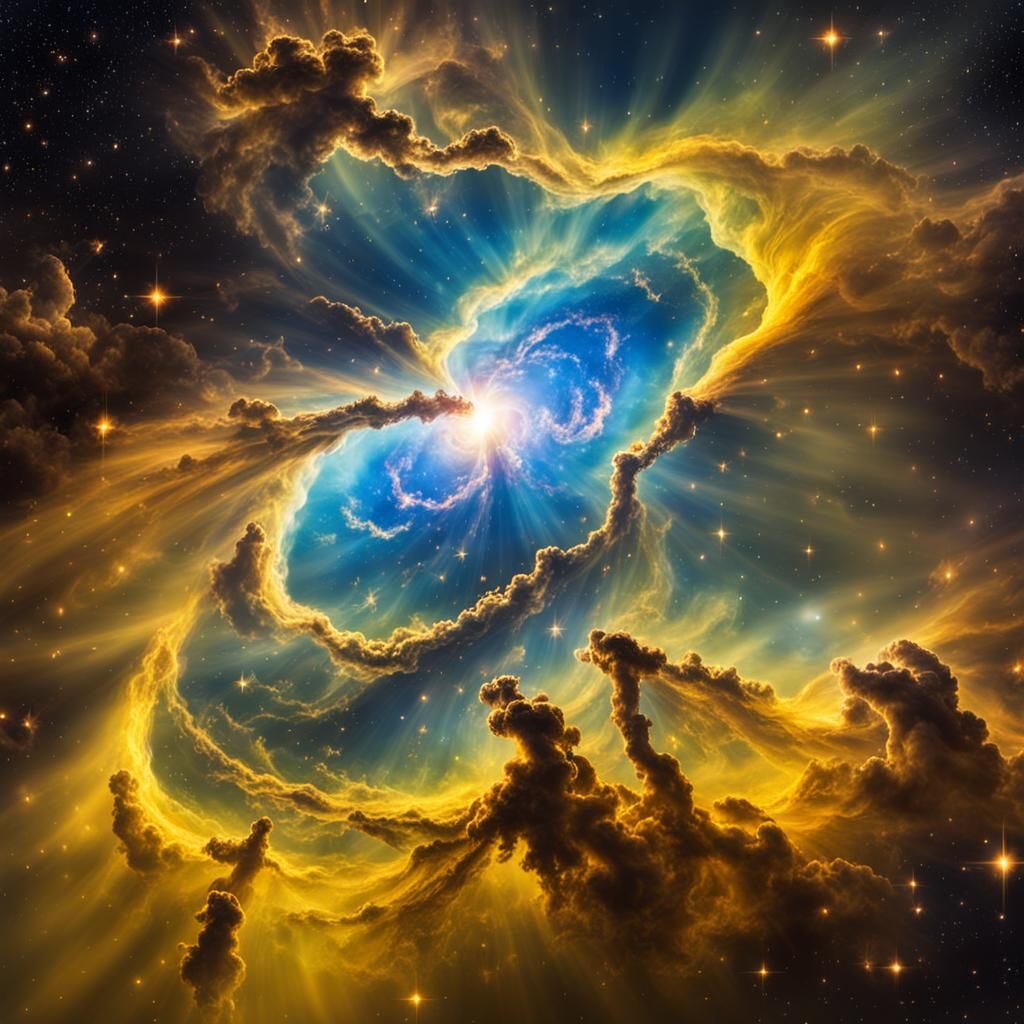 Radiant Yellow Nebula Galaxy with Divine Light