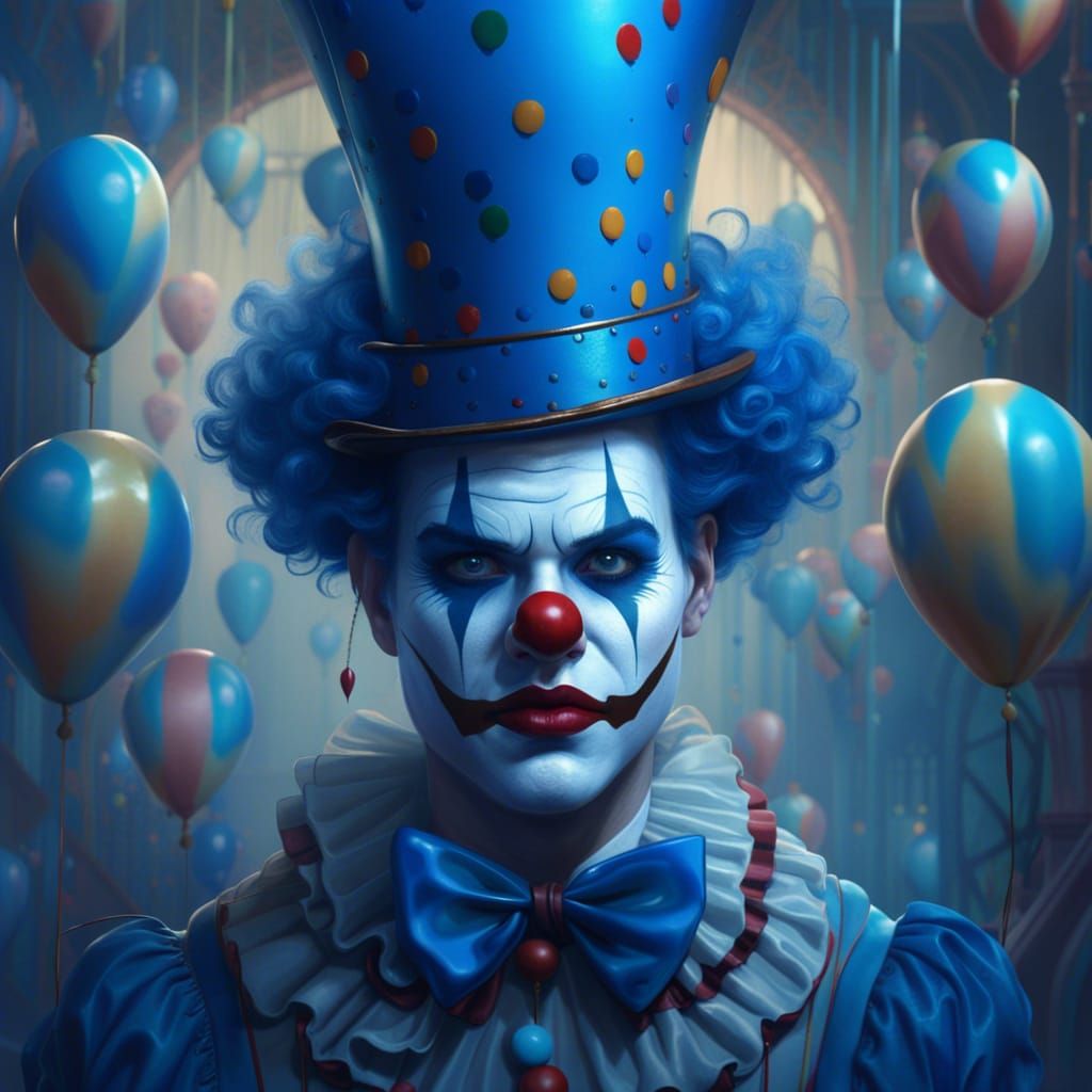 Striking Blue Clown Digital Masterpiece