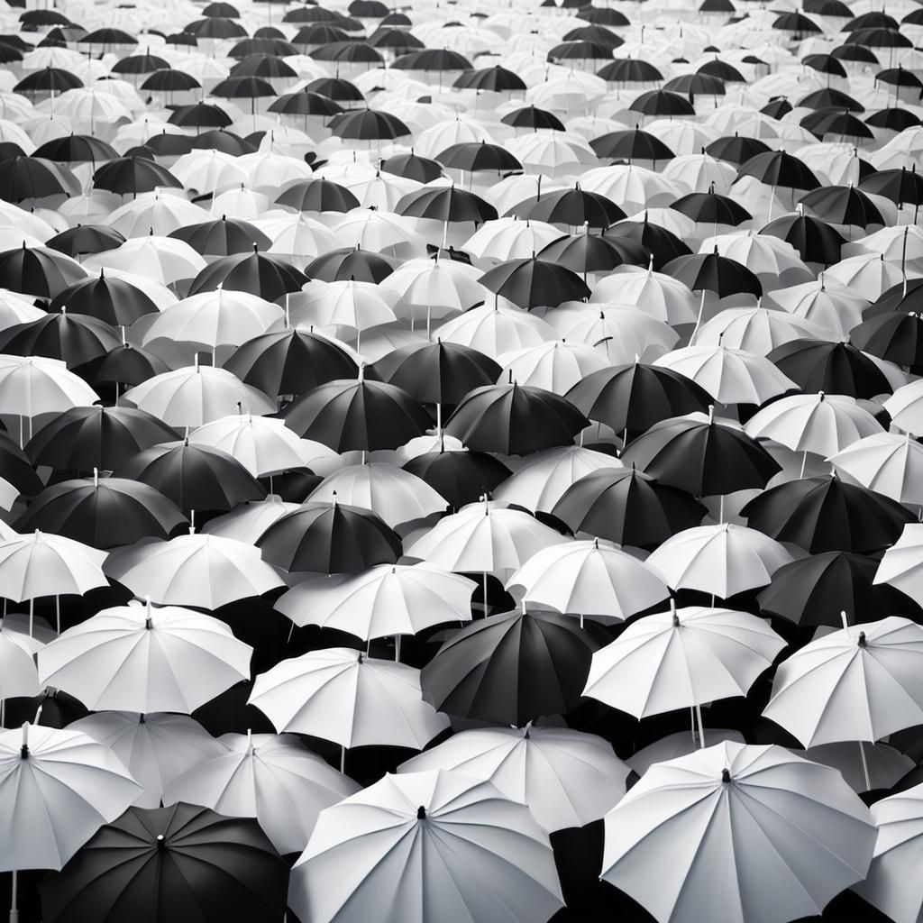 White Umbrellas With Contrasting Black Umbrella: Origami Sty...