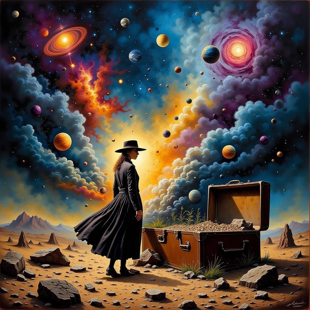 Surrealist Old West Time Traveler Surrounded by Celestial Ch...