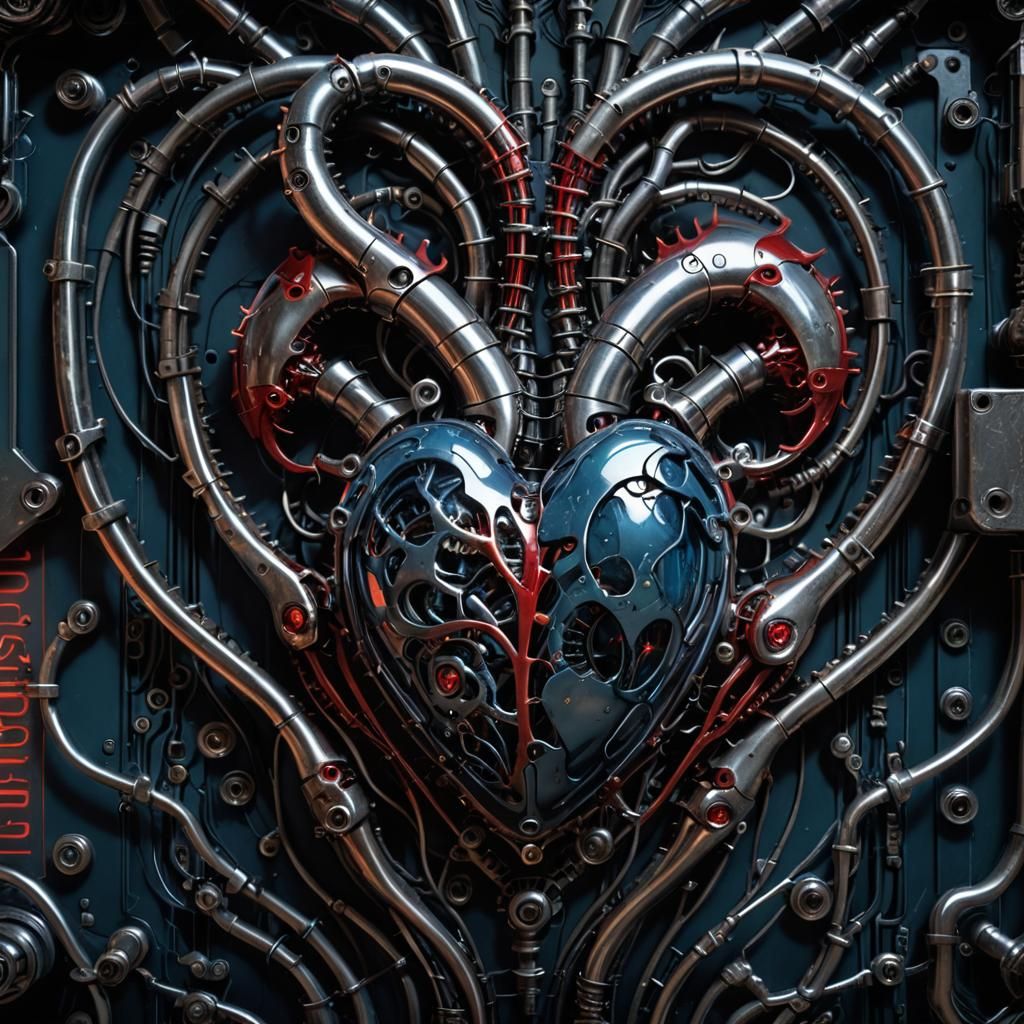 Biomechanical Heart with Metallic Tendrils in Dark Fantasy S...