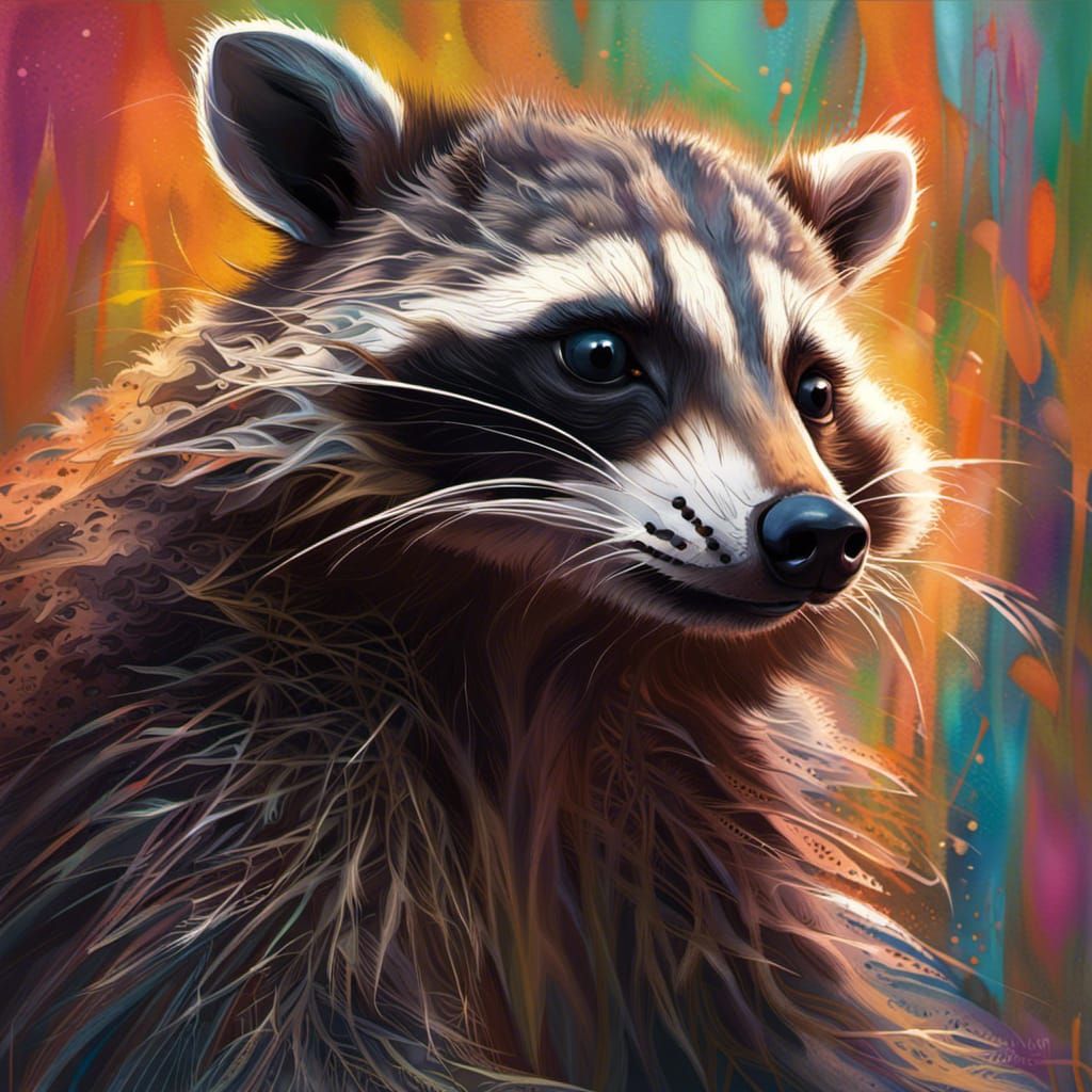 Hyperrealistic Bald Raccoon Portrait in Splash Art Style