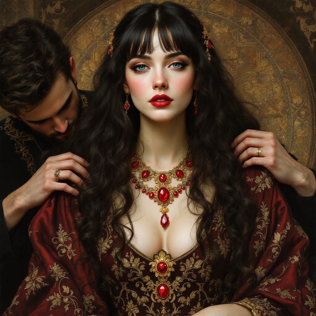 Renaissance Couple Adorned in Rich Velvet and Gold