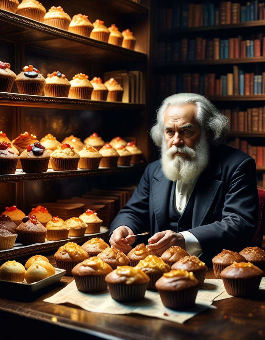 Karl Marx Finds Delicious Muffins in Watercolor