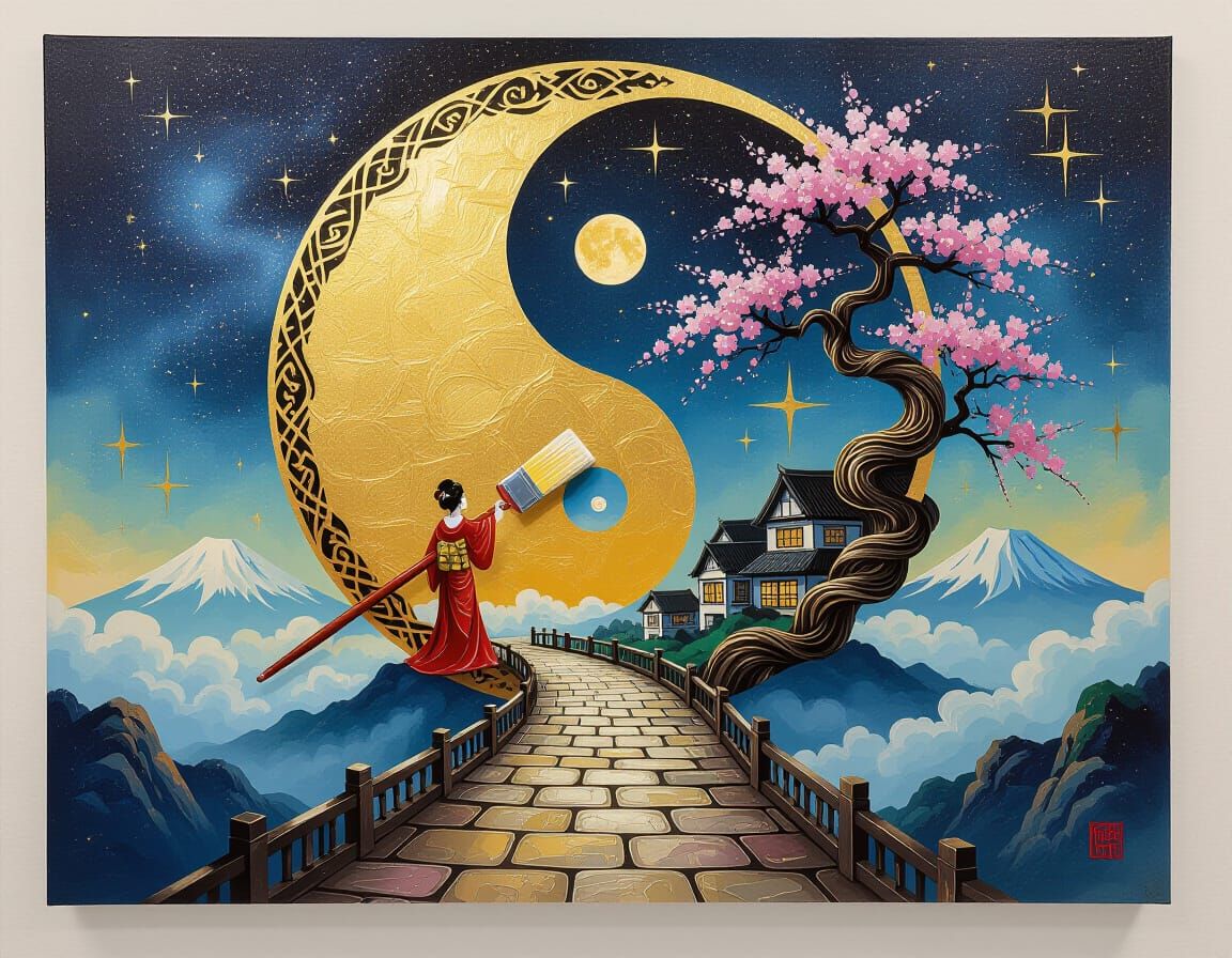 Cosmic Yin-Yang Stargate Painting with Palette Knife Techniq...