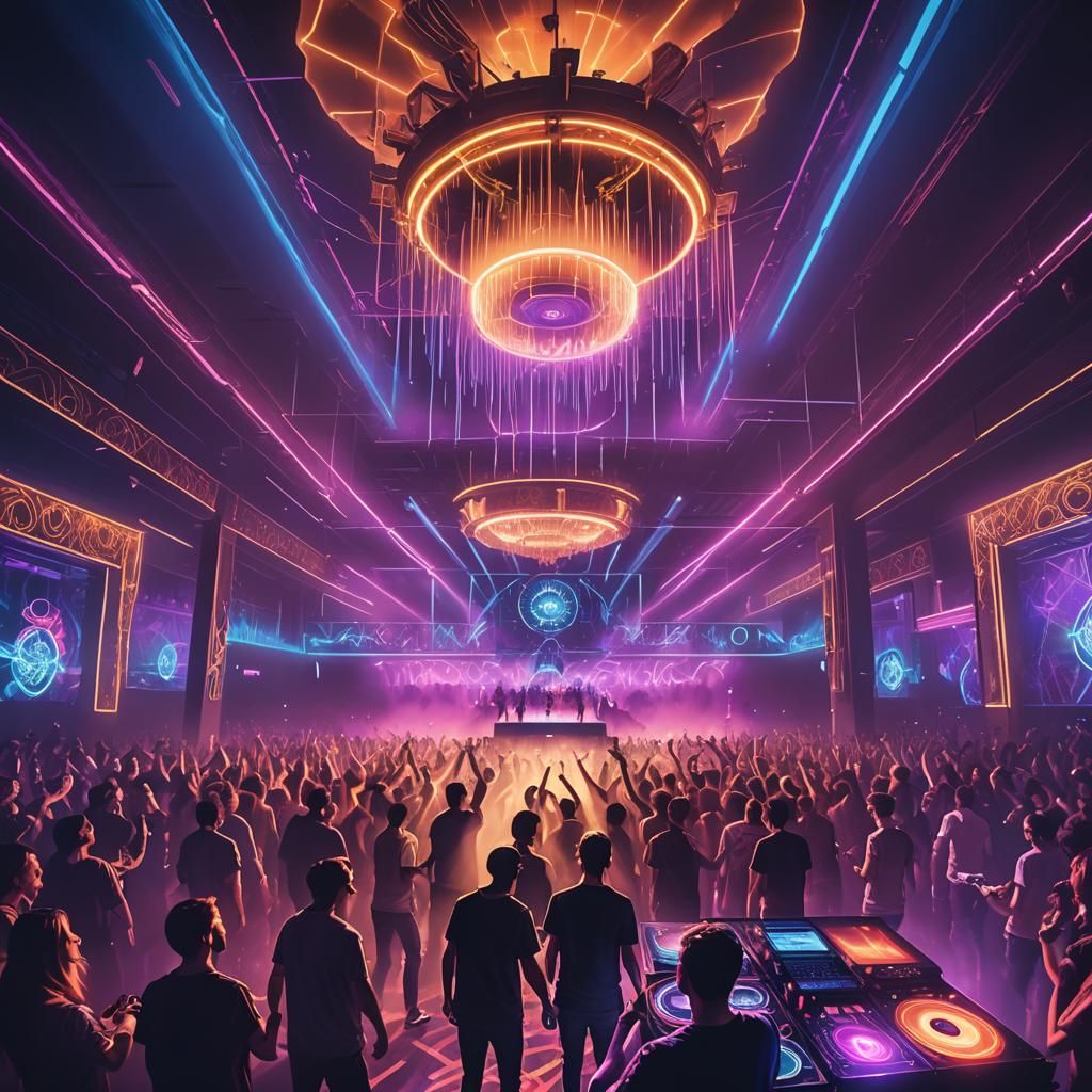 Neon Club Scene with DJ in Digital Art Style