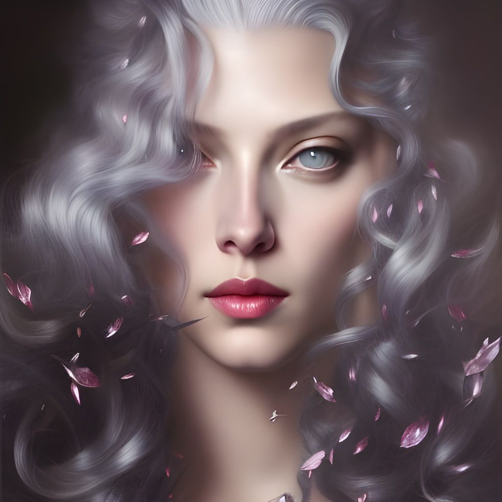 Mystical Portrait of a Silver-Haired Goddess