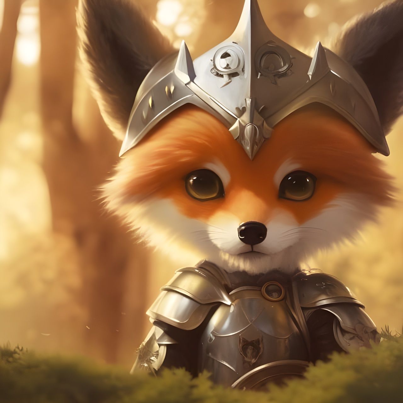 Chibi Fox Knight Paladin Portrait, Detailed Matte Painting