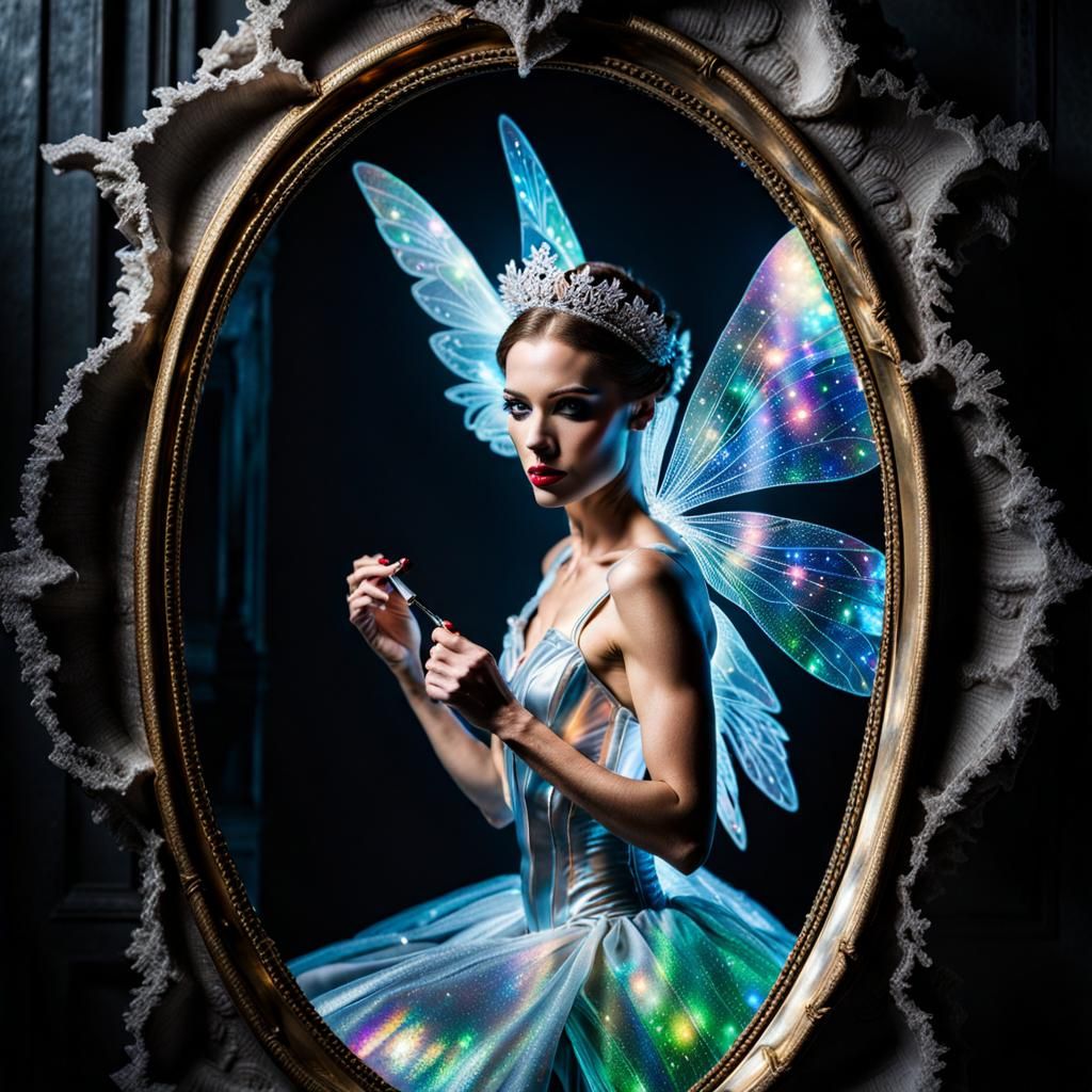 Ice Fairy in Mirror as Holographic Art