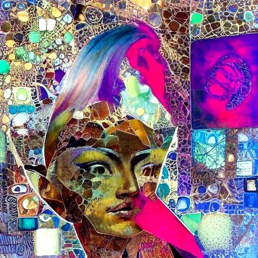 Ecstatic Pixie Playing Piano in Mosaic Style