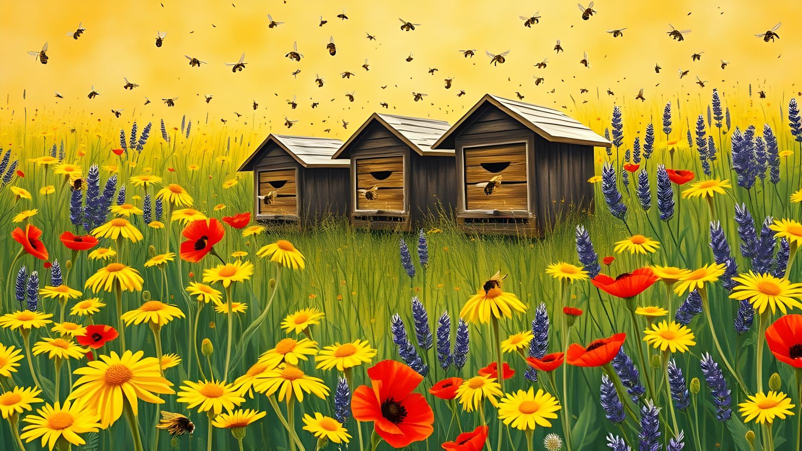 Beehive Landscape in Vibrant Colors