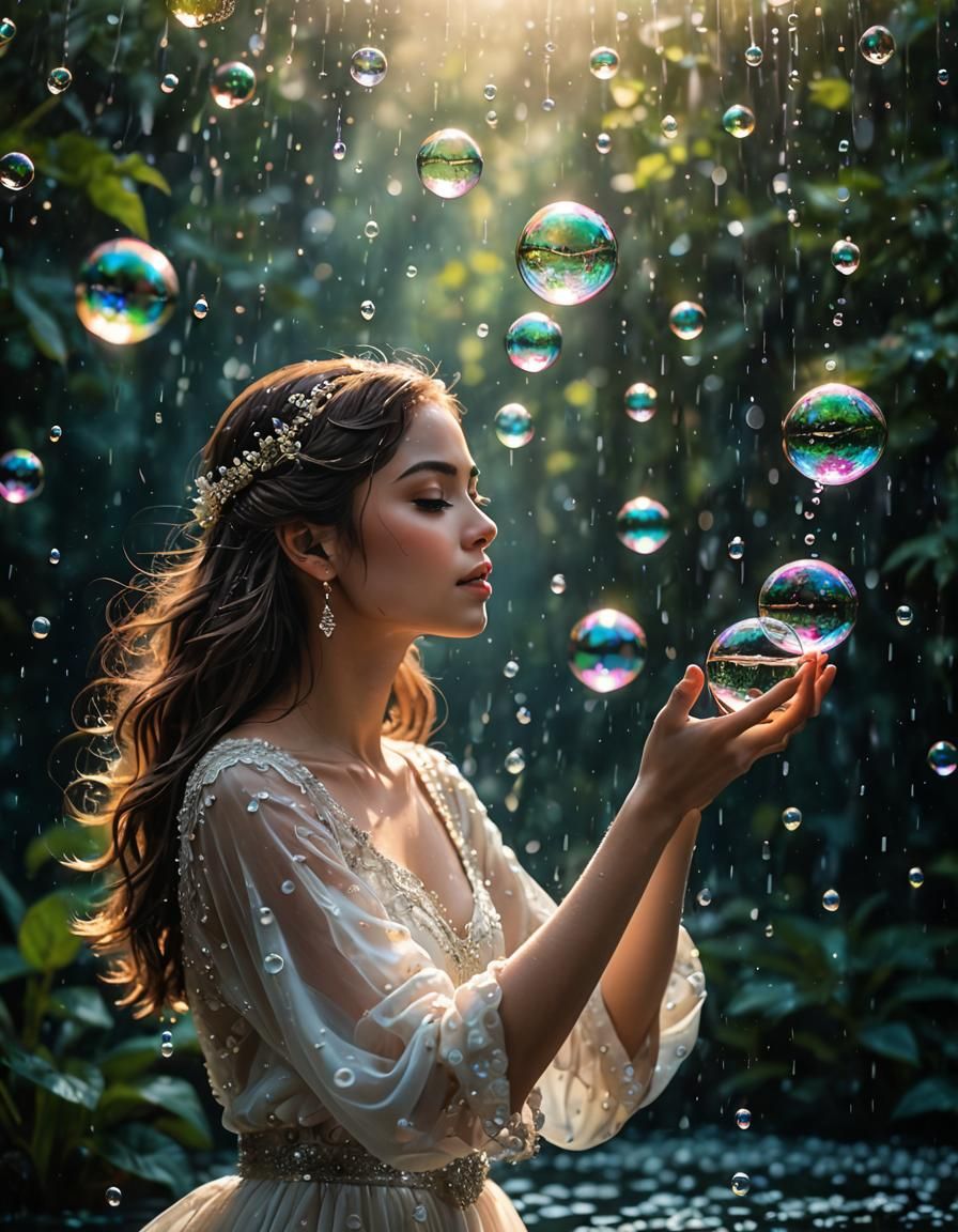 Ethereal Dance of Light Through Water Bubbles