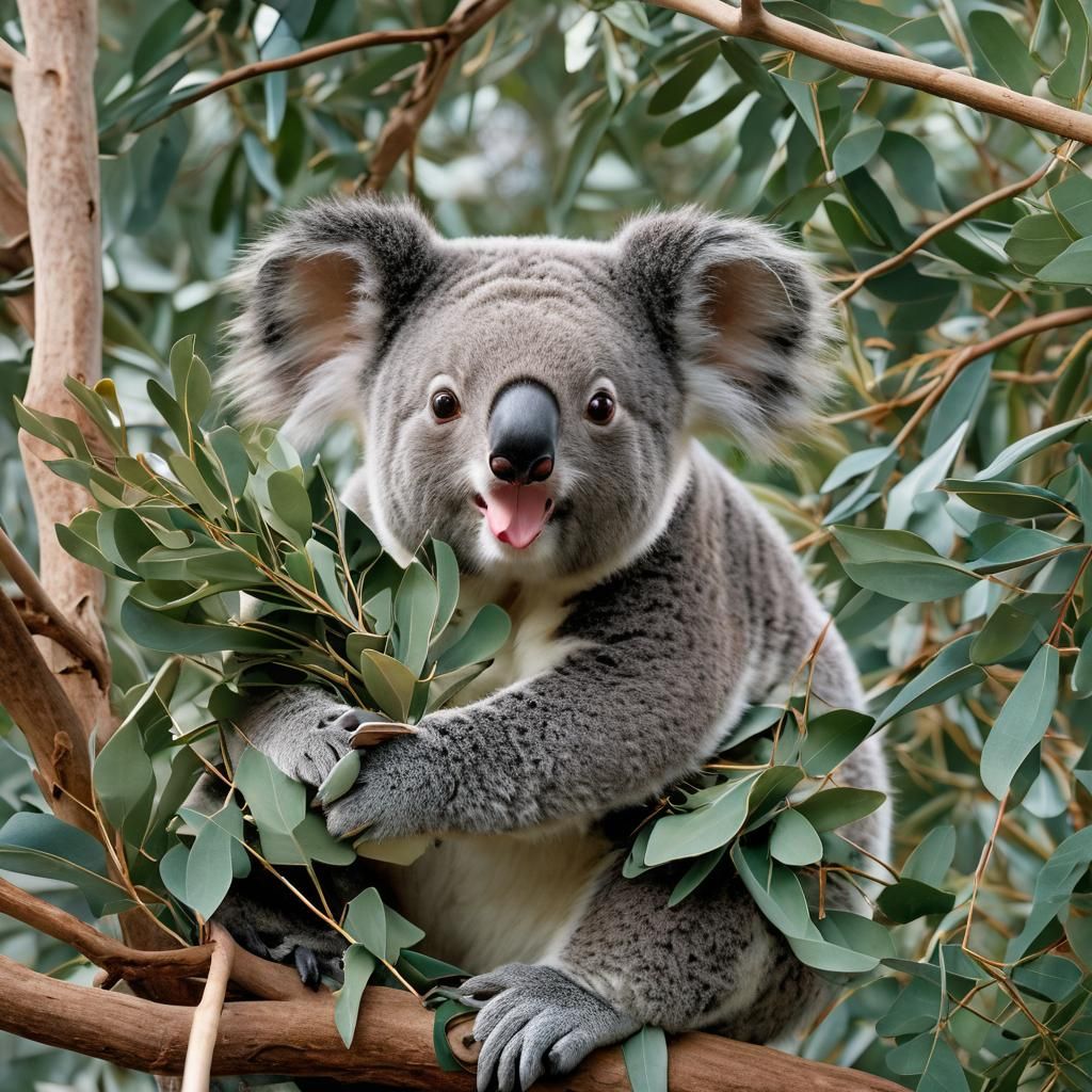 Koala Enjoying Eucalyptus Meal in Tree